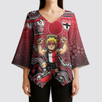 Personalized St Kilda Saints Football Mascot Kimono Sleeve Blouse Aboriginal Dot Art Style Vibrant Indigenous Pattern Design