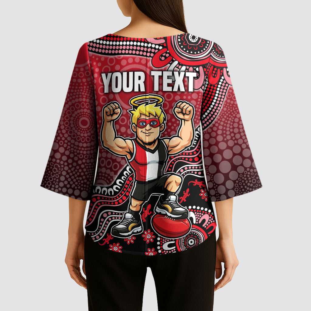 Personalized St Kilda Saints Football Mascot Kimono Sleeve Blouse Aboriginal Dot Art Style Vibrant Indigenous Pattern Design