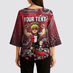 Personalized St Kilda Saints Football Mascot Kimono Sleeve Blouse Aboriginal Dot Art Style Vibrant Indigenous Pattern Design