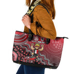 Personalized St Kilda Saints Football Mascot Leather Tote Bag Aboriginal Dot Art Style Vibrant Indigenous Pattern Design