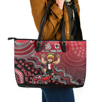 Personalized St Kilda Saints Football Mascot Leather Tote Bag Aboriginal Dot Art Style Vibrant Indigenous Pattern Design