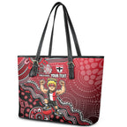 Personalized St Kilda Saints Football Mascot Leather Tote Bag Aboriginal Dot Art Style Vibrant Indigenous Pattern Design