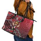 Personalized St Kilda Saints Football Mascot Leather Tote Bag Aboriginal Dot Art Style Vibrant Indigenous Pattern Design