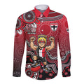 Personalized St Kilda Saints Football Mascot Long Sleeve Button Shirt Aboriginal Dot Art Style Vibrant Indigenous Pattern Design