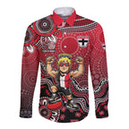 Personalized St Kilda Saints Football Mascot Long Sleeve Button Shirt Aboriginal Dot Art Style Vibrant Indigenous Pattern Design