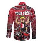 Personalized St Kilda Saints Football Mascot Long Sleeve Button Shirt Aboriginal Dot Art Style Vibrant Indigenous Pattern Design