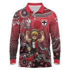 Personalized St Kilda Saints Football Mascot Long Sleeve Polo Shirt Aboriginal Dot Art Style Vibrant Indigenous Pattern Design