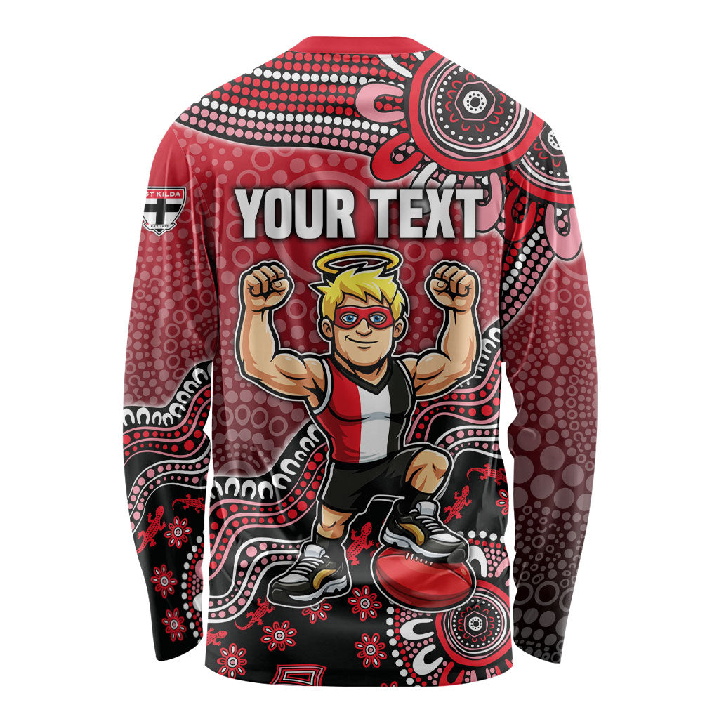 Personalized St Kilda Saints Football Mascot Long Sleeve Shirt Aboriginal Dot Art Style Vibrant Indigenous Pattern Design