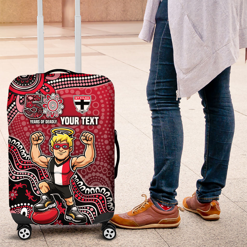 Personalized St Kilda Saints Football Mascot Luggage Cover Aboriginal Dot Art Style Vibrant Indigenous Pattern Design