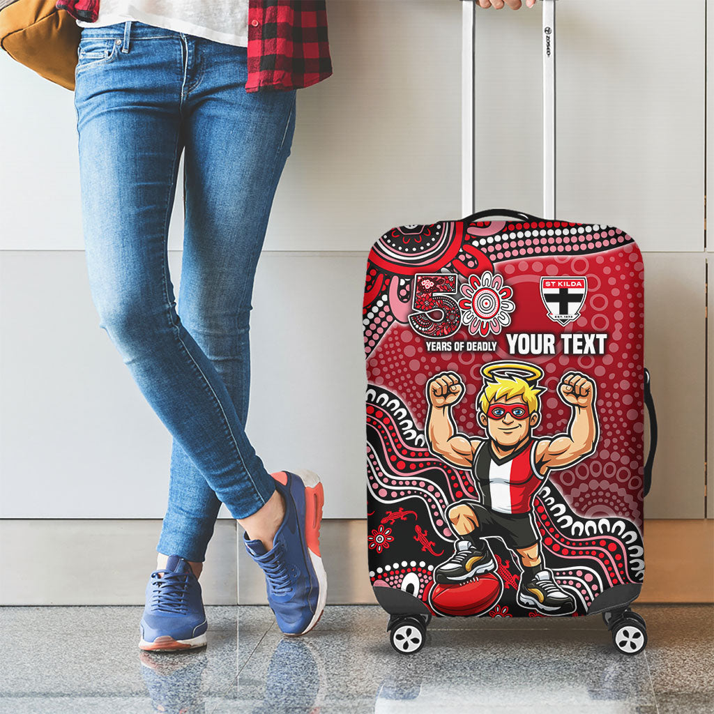 Personalized St Kilda Saints Football Mascot Luggage Cover Aboriginal Dot Art Style Vibrant Indigenous Pattern Design