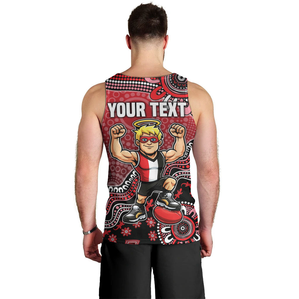 Personalized St Kilda Saints Football Mascot Men Tank Top Aboriginal Dot Art Style Vibrant Indigenous Pattern Design