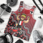 Personalized St Kilda Saints Football Mascot Men Tank Top Aboriginal Dot Art Style Vibrant Indigenous Pattern Design