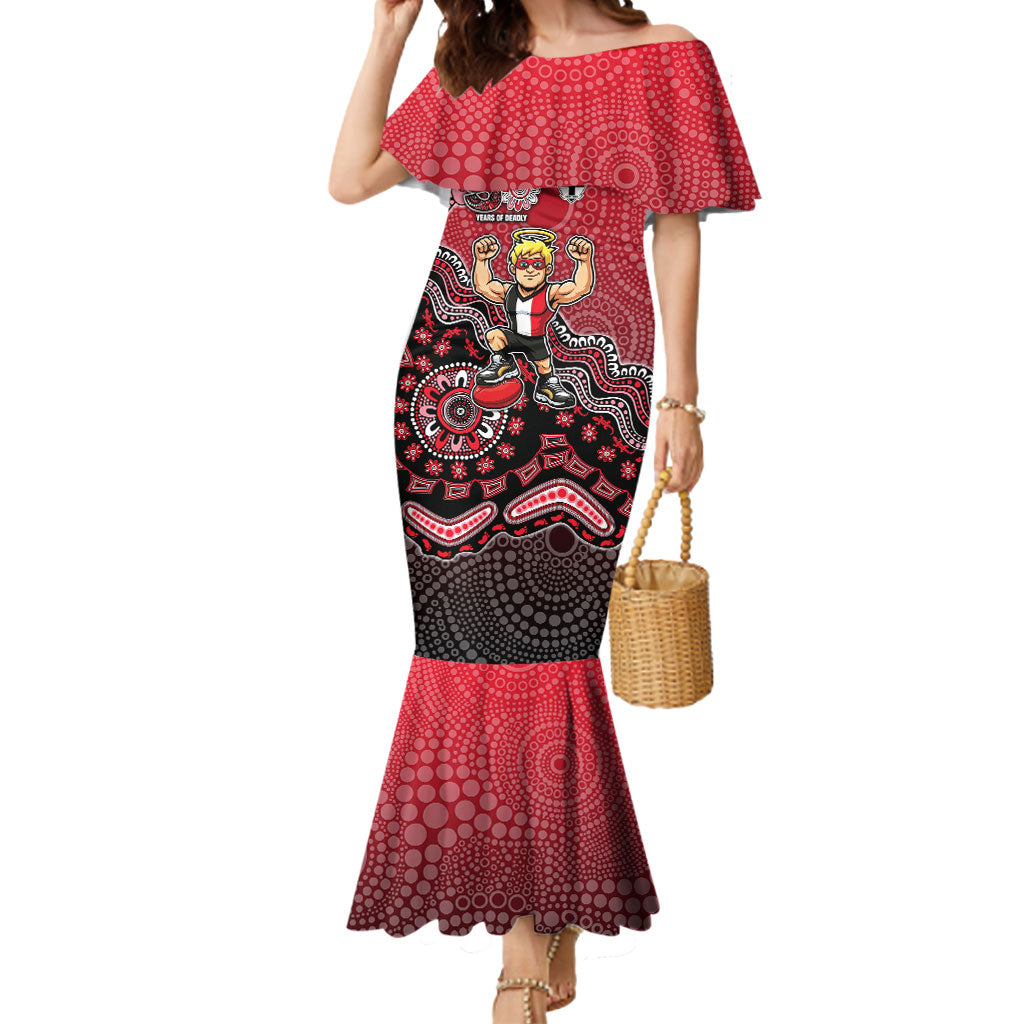Personalized St Kilda Saints Football Mascot Mermaid Dress Aboriginal Dot Art Style Vibrant Indigenous Pattern Design