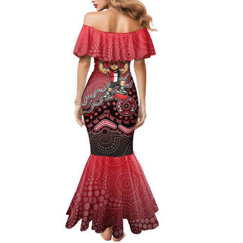 Personalized St Kilda Saints Football Mascot Mermaid Dress Aboriginal Dot Art Style Vibrant Indigenous Pattern Design