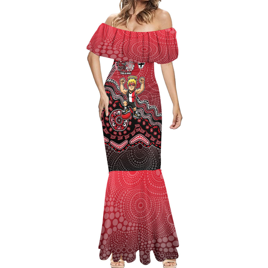 Personalized St Kilda Saints Football Mascot Mermaid Dress Aboriginal Dot Art Style Vibrant Indigenous Pattern Design