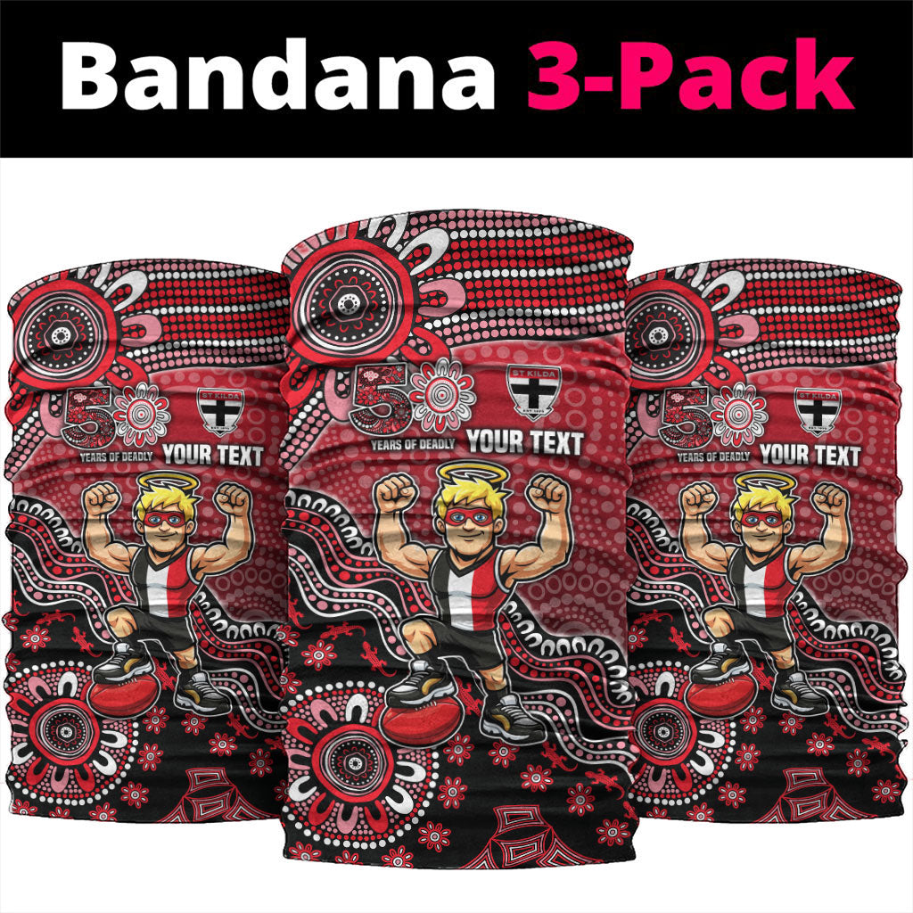 Personalized St Kilda Saints Football Mascot Neck Gaiter Aboriginal Dot Art Style Vibrant Indigenous Pattern Design