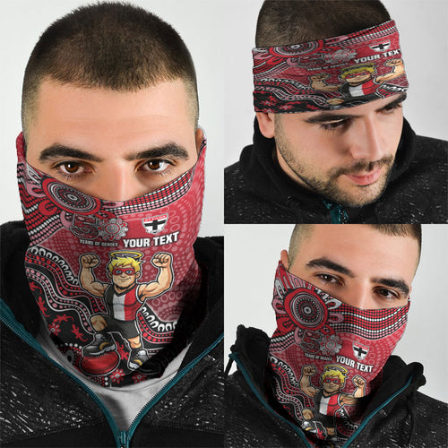 Personalized St Kilda Saints Football Mascot Neck Gaiter Aboriginal Dot Art Style Vibrant Indigenous Pattern Design