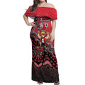 Personalized St Kilda Saints Football Mascot Off Shoulder Maxi Dress Aboriginal Dot Art Style Vibrant Indigenous Pattern Design