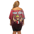 Personalized St Kilda Saints Football Mascot Off Shoulder Short Dress Aboriginal Dot Art Style Vibrant Indigenous Pattern Design