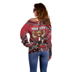 Personalized St Kilda Saints Football Mascot Off Shoulder Sweater Aboriginal Dot Art Style Vibrant Indigenous Pattern Design