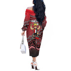 Personalized St Kilda Saints Football Mascot Off The Shoulder Long Sleeve Dress Aboriginal Dot Art Style Vibrant Indigenous Pattern Design