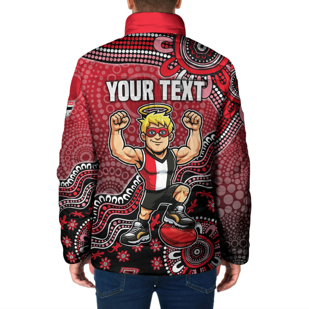 Personalized St Kilda Saints Football Mascot Padded Jacket Aboriginal Dot Art Style Vibrant Indigenous Pattern Design