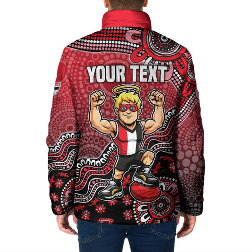 Personalized St Kilda Saints Football Mascot Padded Jacket Aboriginal Dot Art Style Vibrant Indigenous Pattern Design