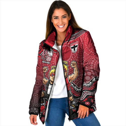 Personalized St Kilda Saints Football Mascot Padded Jacket Aboriginal Dot Art Style Vibrant Indigenous Pattern Design