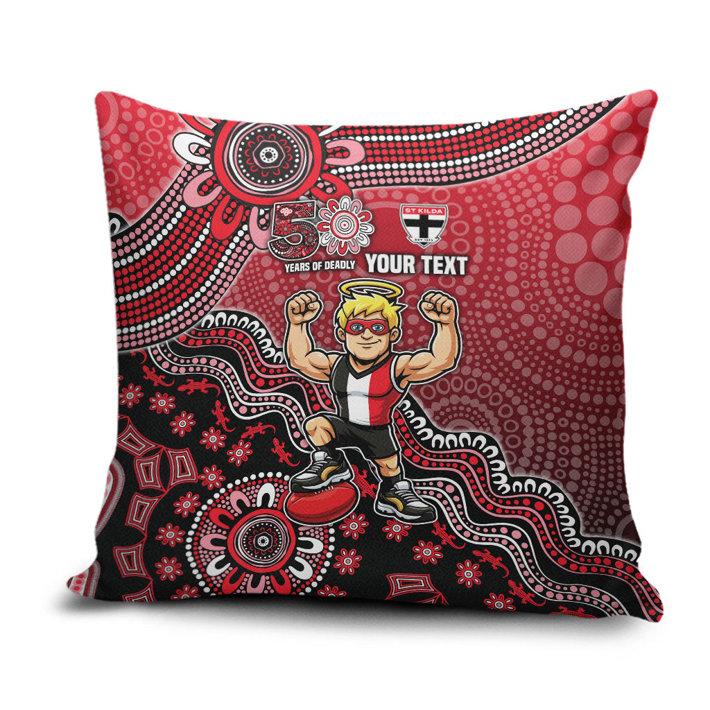 Personalized St Kilda Saints Football Mascot Pillow Cover Aboriginal Dot Art Style Vibrant Indigenous Pattern Design