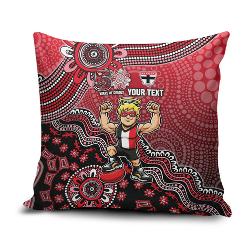 Personalized St Kilda Saints Football Mascot Pillow Cover Aboriginal Dot Art Style Vibrant Indigenous Pattern Design