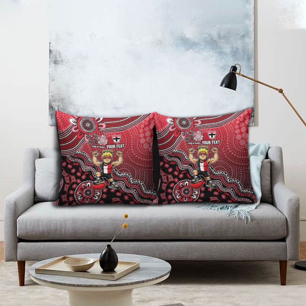 Personalized St Kilda Saints Football Mascot Pillow Cover Aboriginal Dot Art Style Vibrant Indigenous Pattern Design