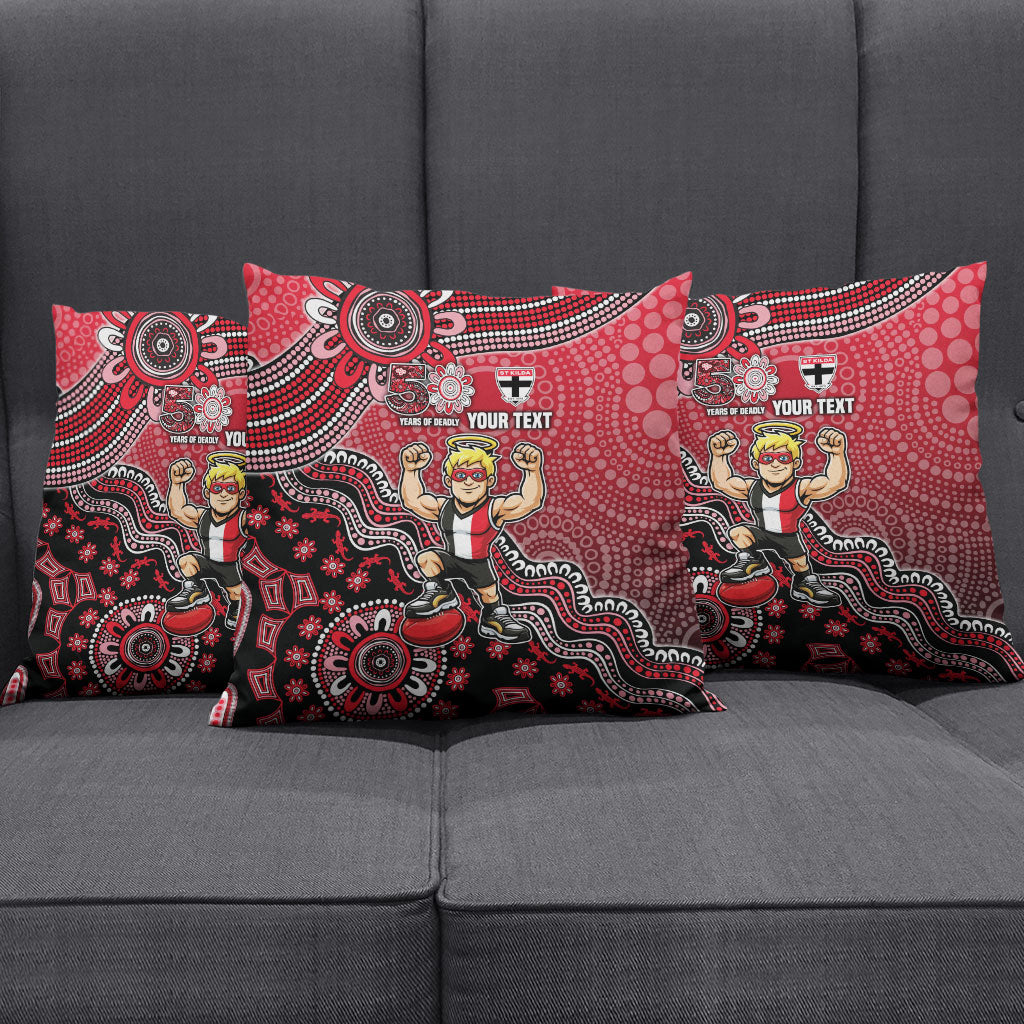 Personalized St Kilda Saints Football Mascot Pillow Cover Aboriginal Dot Art Style Vibrant Indigenous Pattern Design