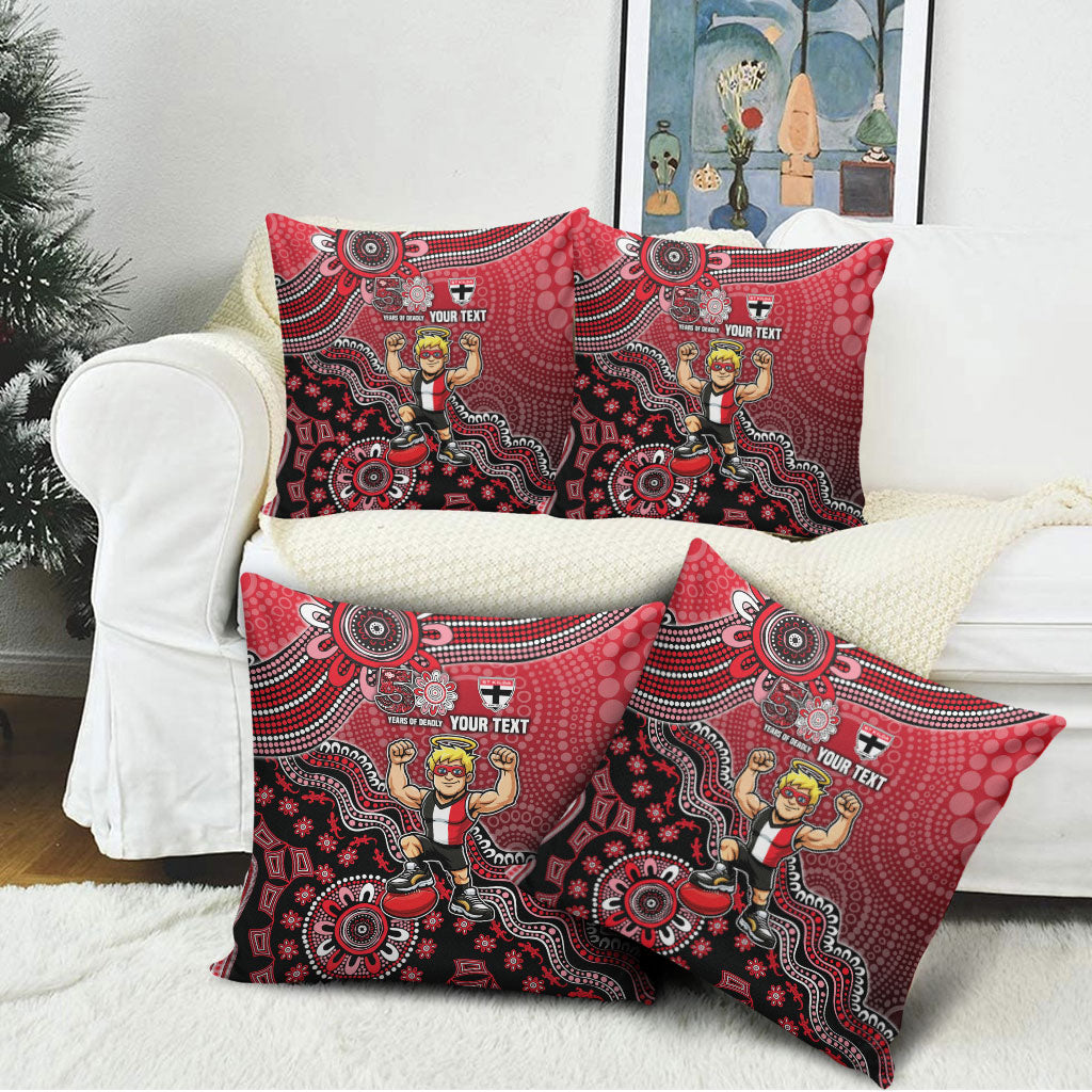 Personalized St Kilda Saints Football Mascot Pillow Cover Aboriginal Dot Art Style Vibrant Indigenous Pattern Design