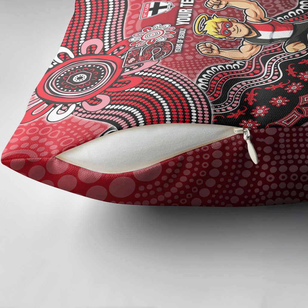 Personalized St Kilda Saints Football Mascot Pillow Cover Aboriginal Dot Art Style Vibrant Indigenous Pattern Design