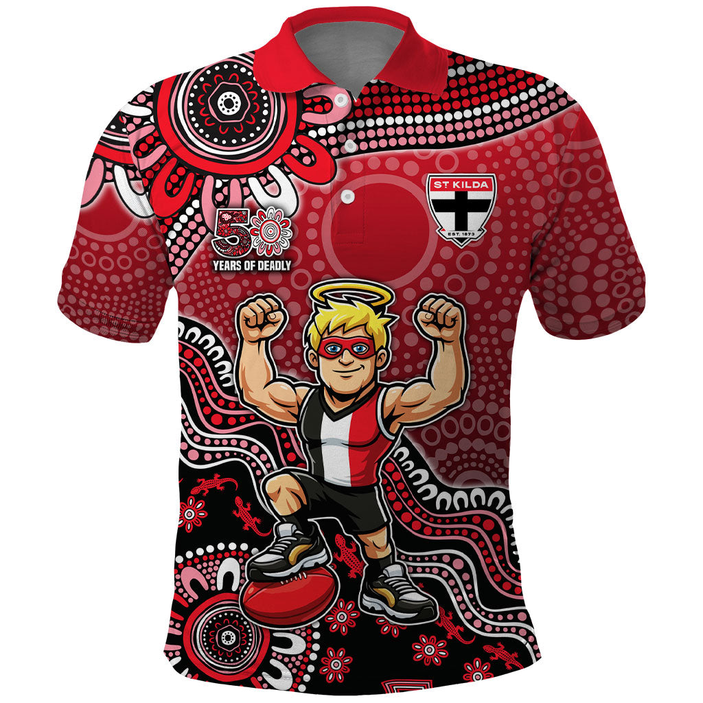Personalized St Kilda Saints Football Mascot Polo Shirt Aboriginal Dot Art Style Vibrant Indigenous Pattern Design