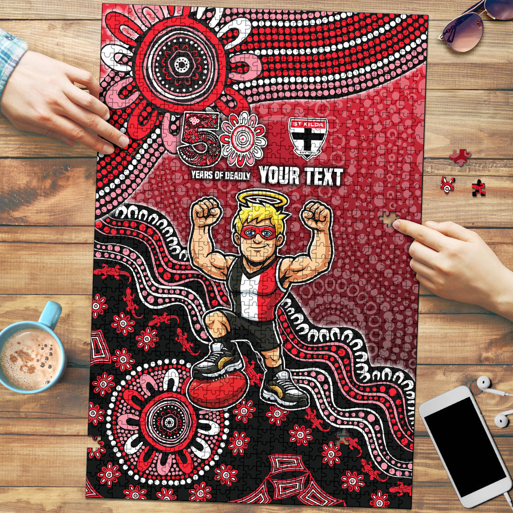 Personalized St Kilda Saints Football Mascot Puzzle Aboriginal Dot Art Style Vibrant Indigenous Pattern Design