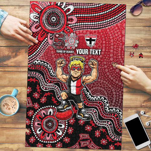 Personalized St Kilda Saints Football Mascot Puzzle Aboriginal Dot Art Style Vibrant Indigenous Pattern Design