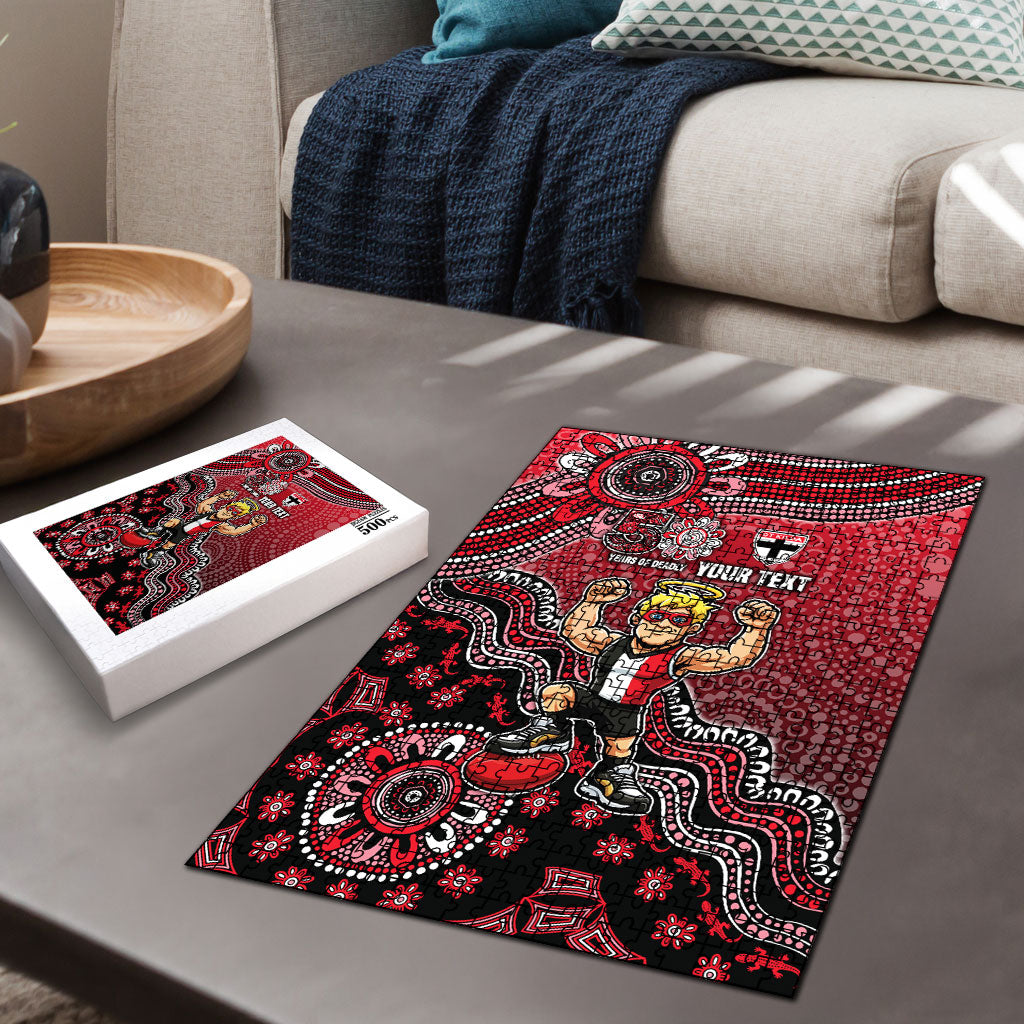 Personalized St Kilda Saints Football Mascot Puzzle Aboriginal Dot Art Style Vibrant Indigenous Pattern Design
