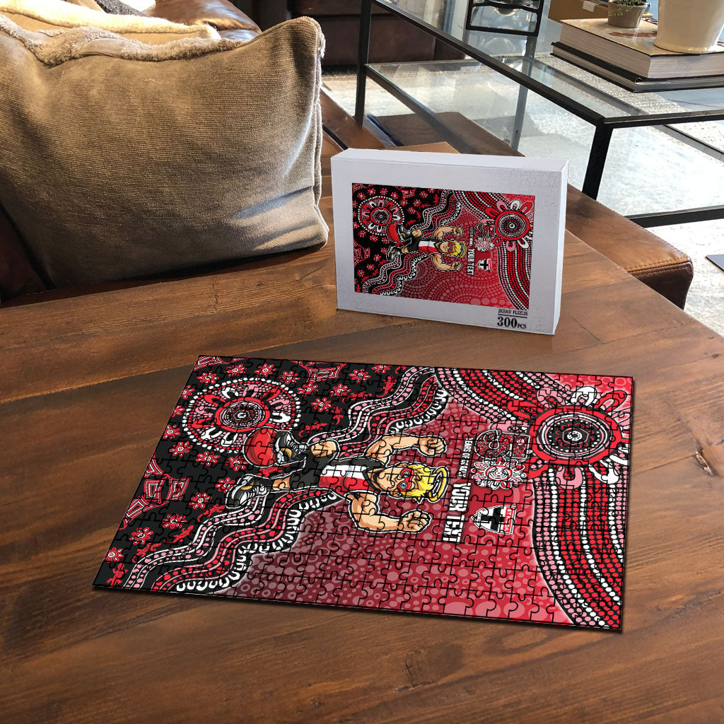 Personalized St Kilda Saints Football Mascot Puzzle Aboriginal Dot Art Style Vibrant Indigenous Pattern Design