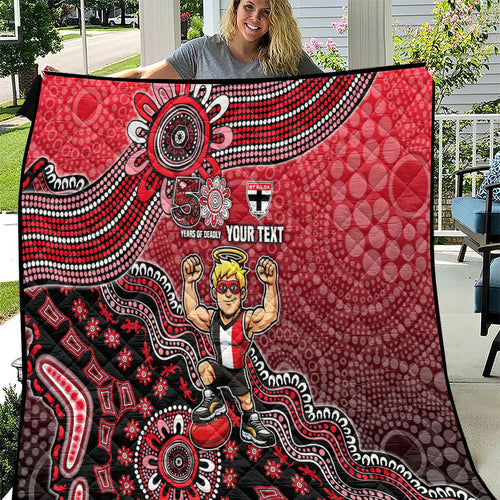 Personalized St Kilda Saints Football Mascot Quilt Aboriginal Dot Art Style Vibrant Indigenous Pattern Design