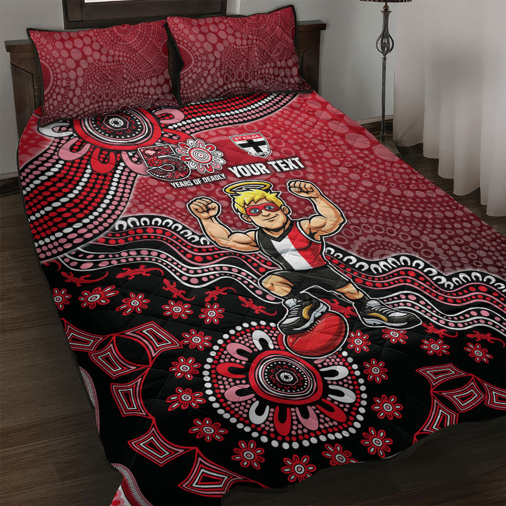 Personalized St Kilda Saints Football Mascot Quilt Bed Set Aboriginal Dot Art Style Vibrant Indigenous Pattern Design