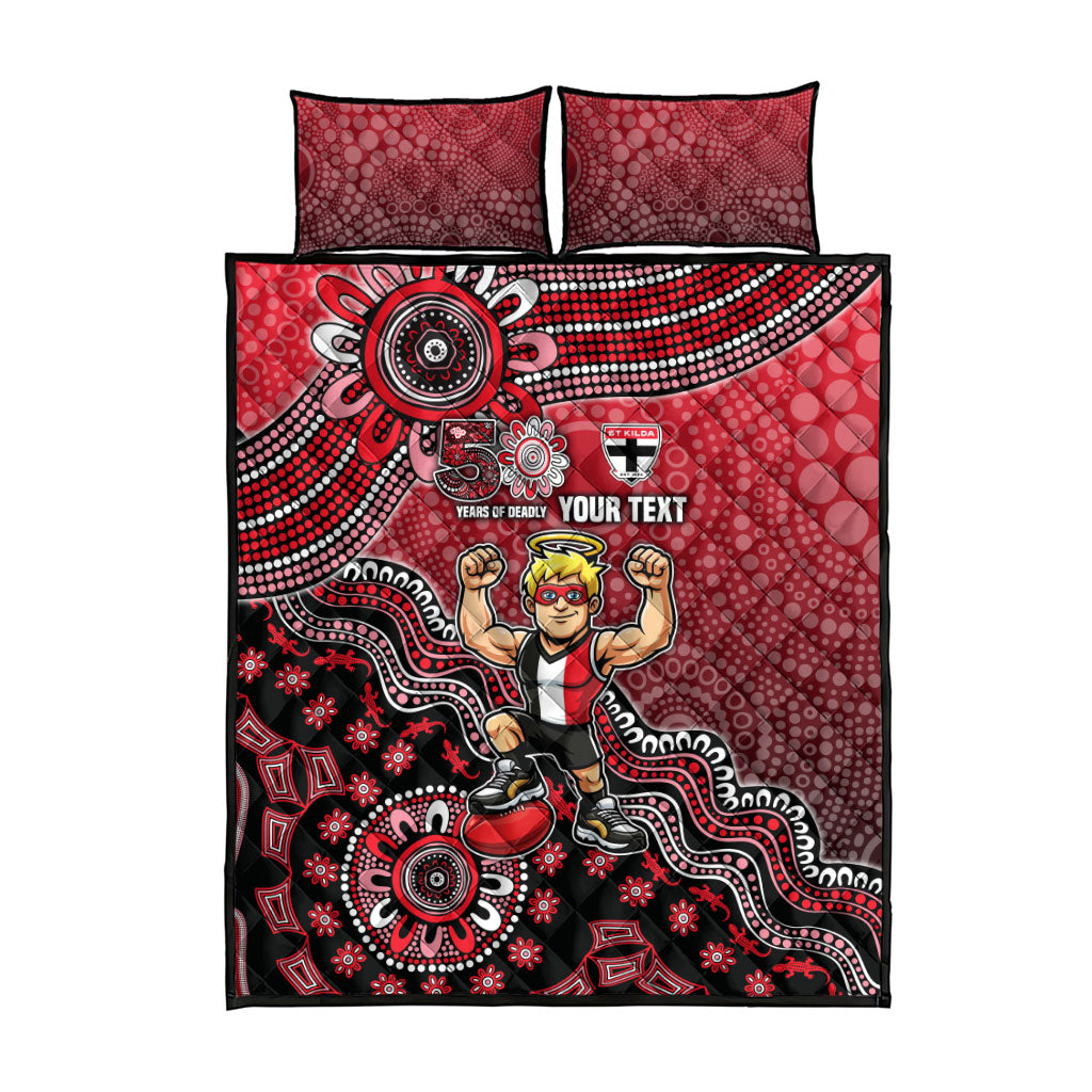 Personalized St Kilda Saints Football Mascot Quilt Bed Set Aboriginal Dot Art Style Vibrant Indigenous Pattern Design