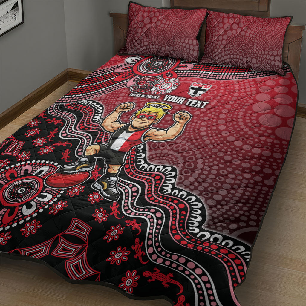 Personalized St Kilda Saints Football Mascot Quilt Bed Set Aboriginal Dot Art Style Vibrant Indigenous Pattern Design