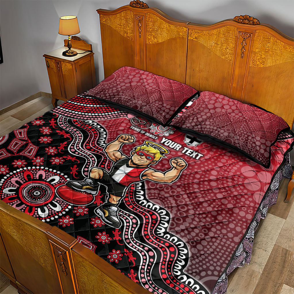 Personalized St Kilda Saints Football Mascot Quilt Bed Set Aboriginal Dot Art Style Vibrant Indigenous Pattern Design