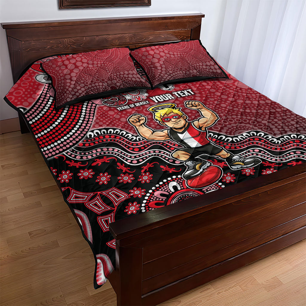 Personalized St Kilda Saints Football Mascot Quilt Bed Set Aboriginal Dot Art Style Vibrant Indigenous Pattern Design