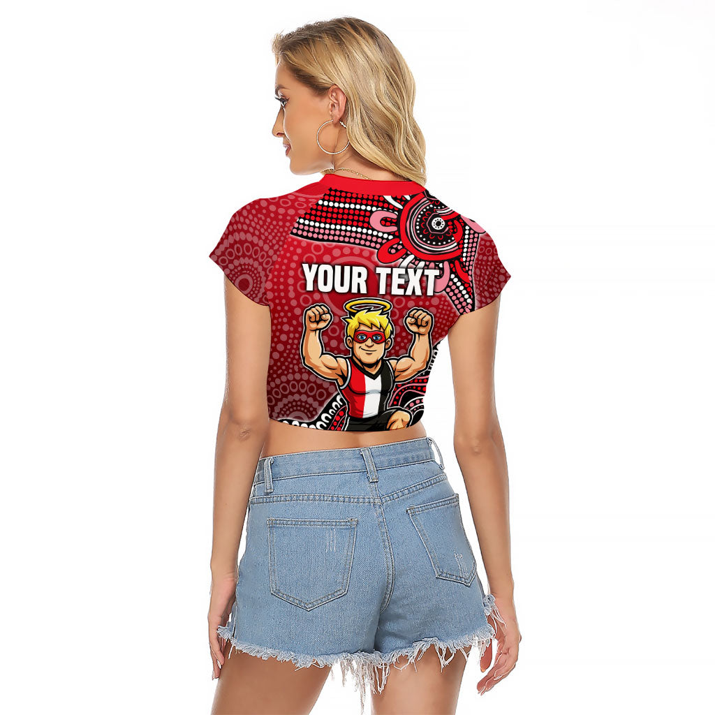 Personalized St Kilda Saints Football Mascot Raglan Cropped T Shirt Aboriginal Dot Art Style Vibrant Indigenous Pattern Design