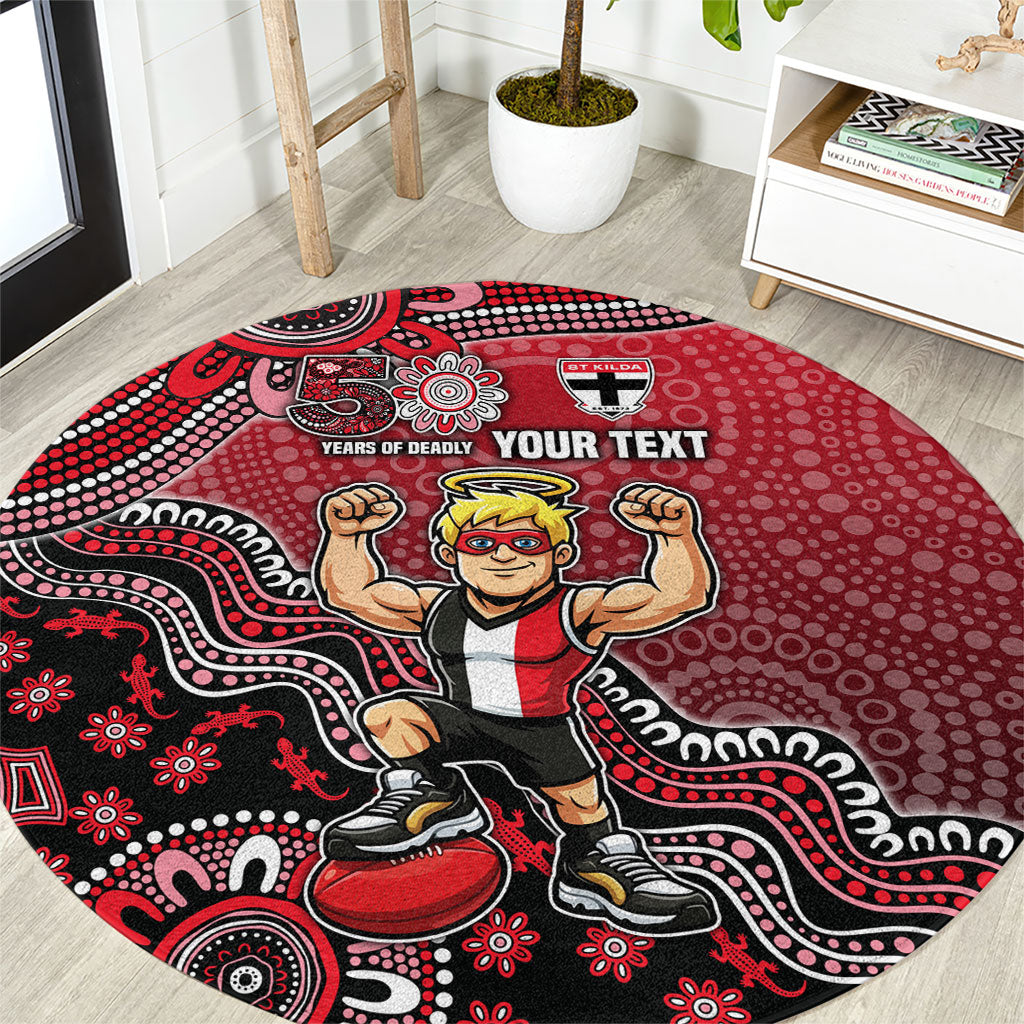 Personalized St Kilda Saints Football Mascot Round Carpet Aboriginal Dot Art Style Vibrant Indigenous Pattern Design