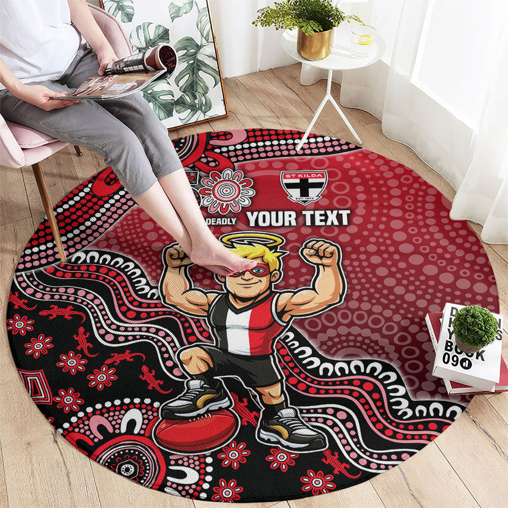 Personalized St Kilda Saints Football Mascot Round Carpet Aboriginal Dot Art Style Vibrant Indigenous Pattern Design