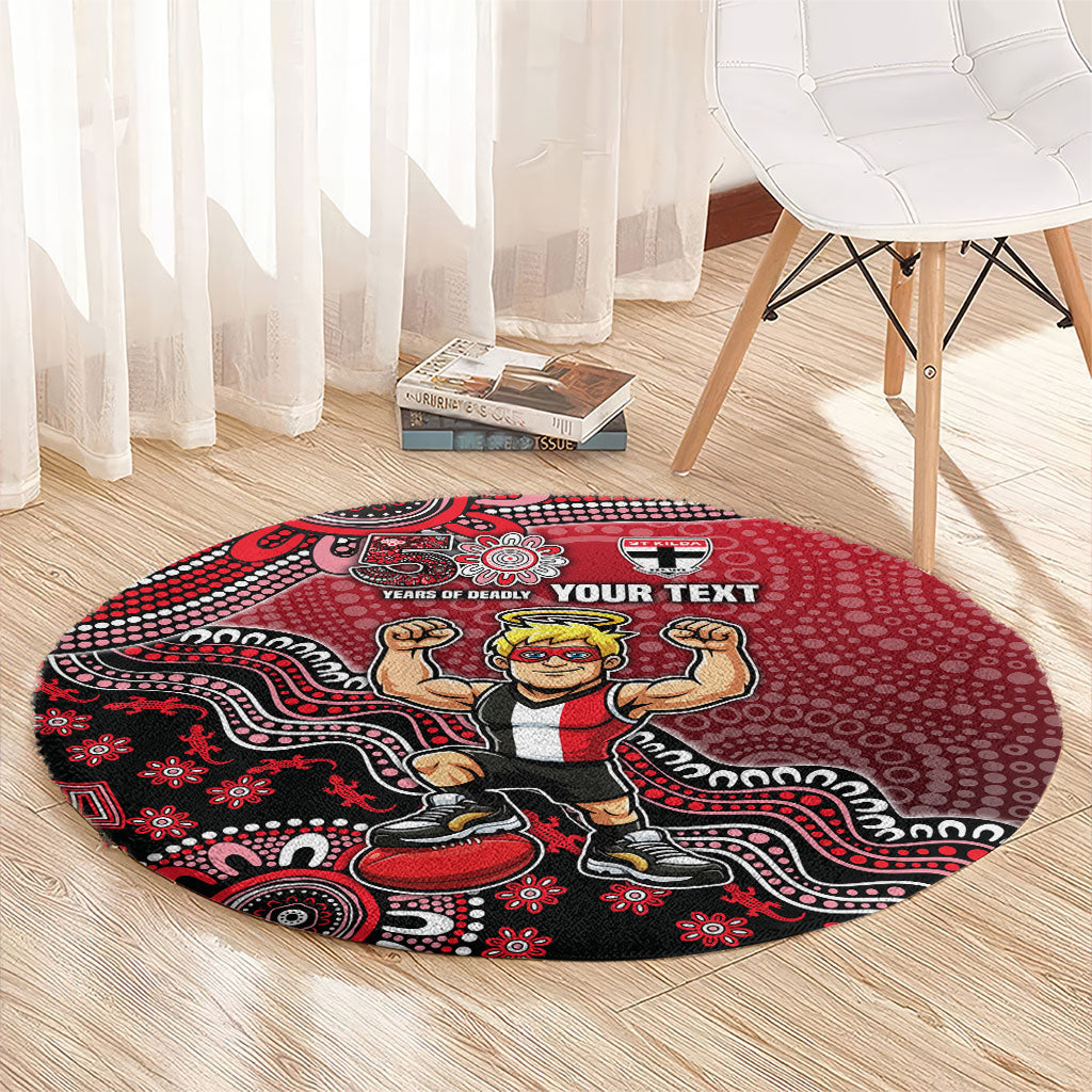 Personalized St Kilda Saints Football Mascot Round Carpet Aboriginal Dot Art Style Vibrant Indigenous Pattern Design
