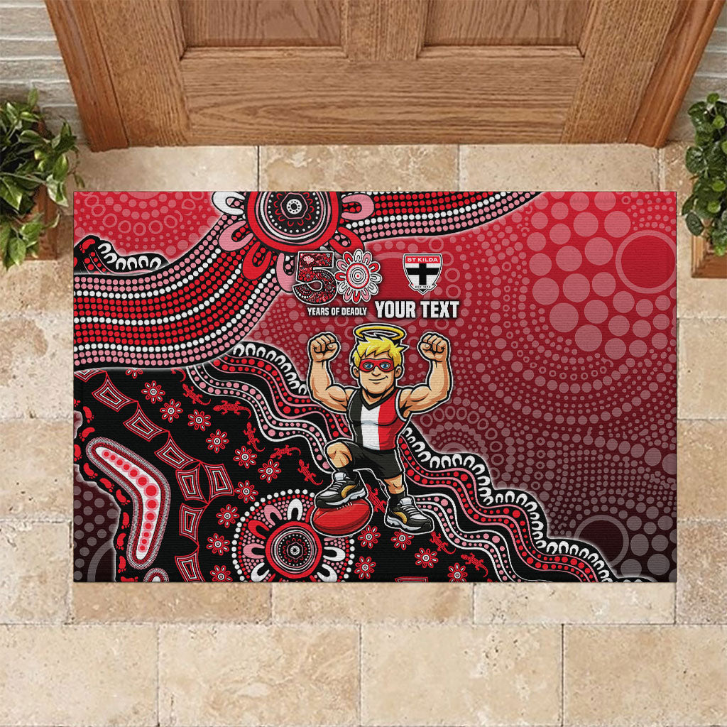 Personalized St Kilda Saints Football Mascot Rubber Doormat Aboriginal Dot Art Style Vibrant Indigenous Pattern Design